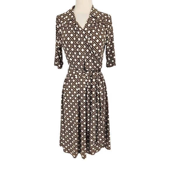 SALE Vintage Talbots Graphic Print Jersey Faux Wrap Dress Size 8 Petites - Picture 1 of 6